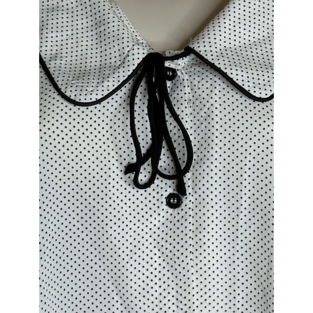 Unique Vintage Lumiere Winter White and Black Polka Dot Blouse S NWOT - Picture 2 of 5
